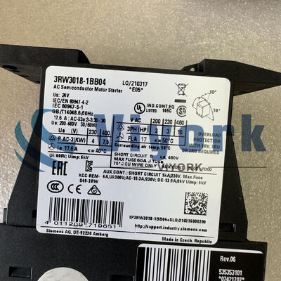 Siemens 3RW3018-1BB04 SOFT STARTER 24V AC/DC 200-480VAC 17.6AMP 7.5KW/400V NEW